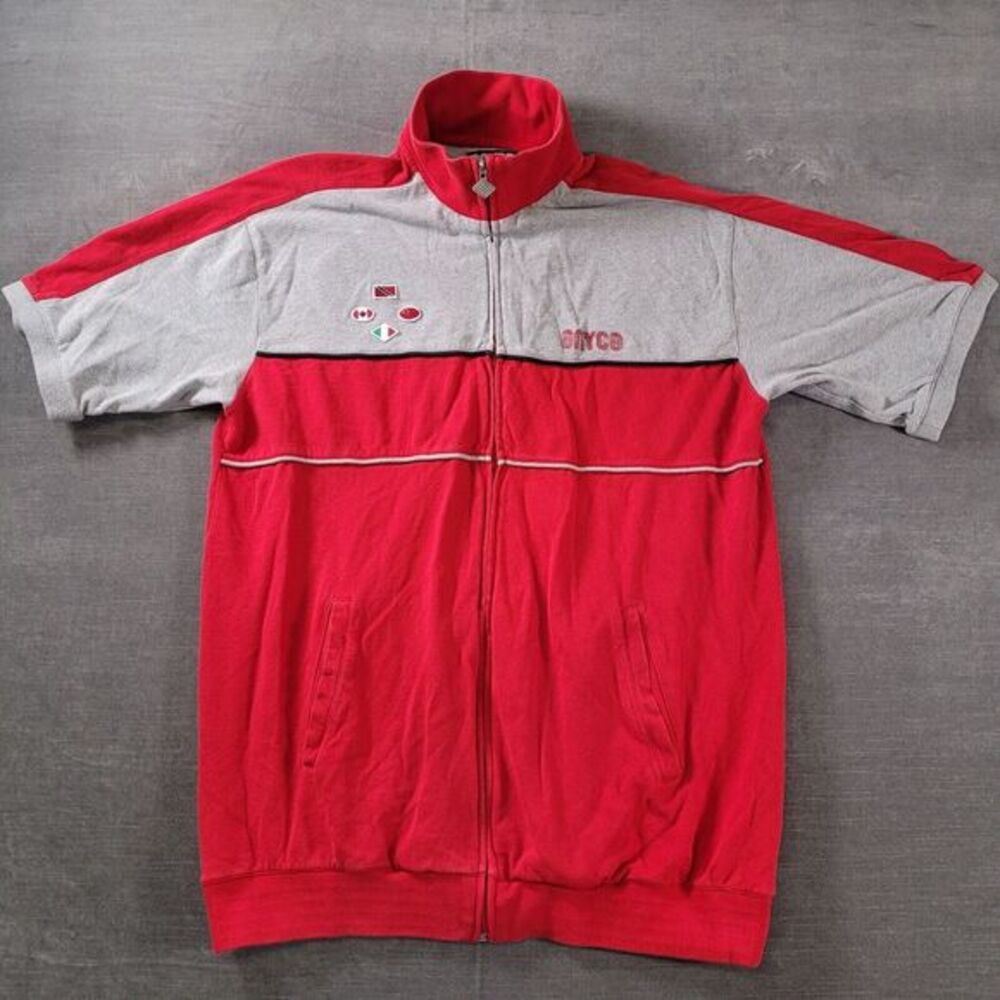 Enyce Y2K Vintage Short Sleeve Jacket Shacket Mens Size XL Cotton Red Gray Block